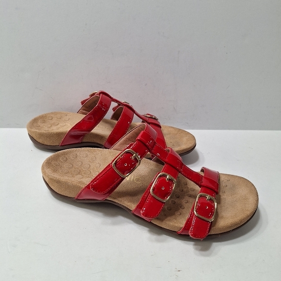 Vionic Red Orthaheel Patent Leather Adjustable Straps Slide Sandals Size 7 - Picture 2 of 12